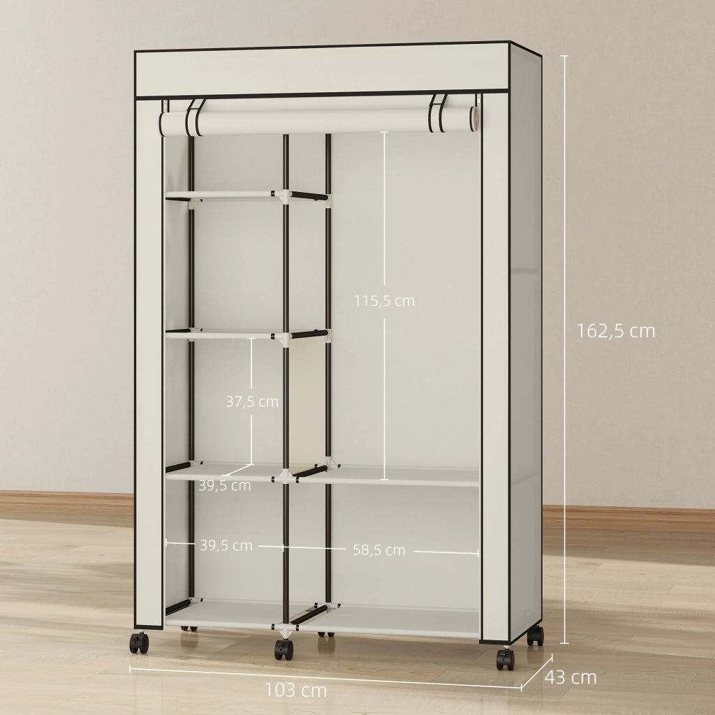 Armadio con Ruote Portatile con 6 Ripiani e Appendiabiti ¨C Zephmum ¨C 103x43x162.5cm Crema