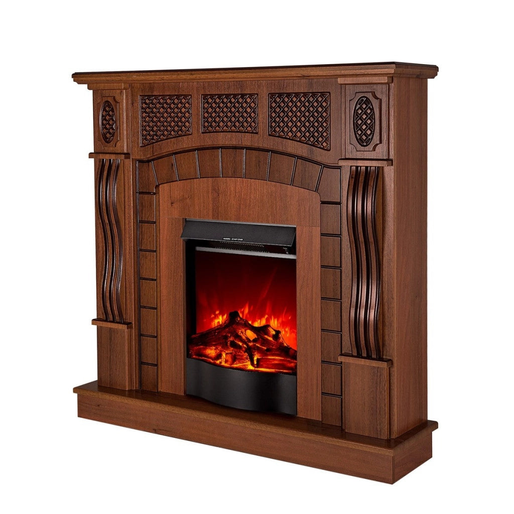 Camino Elettrico da Pavimento 112x115x30 cm Effetto Fiamma 1600W Amsterdam & Corsica Noce