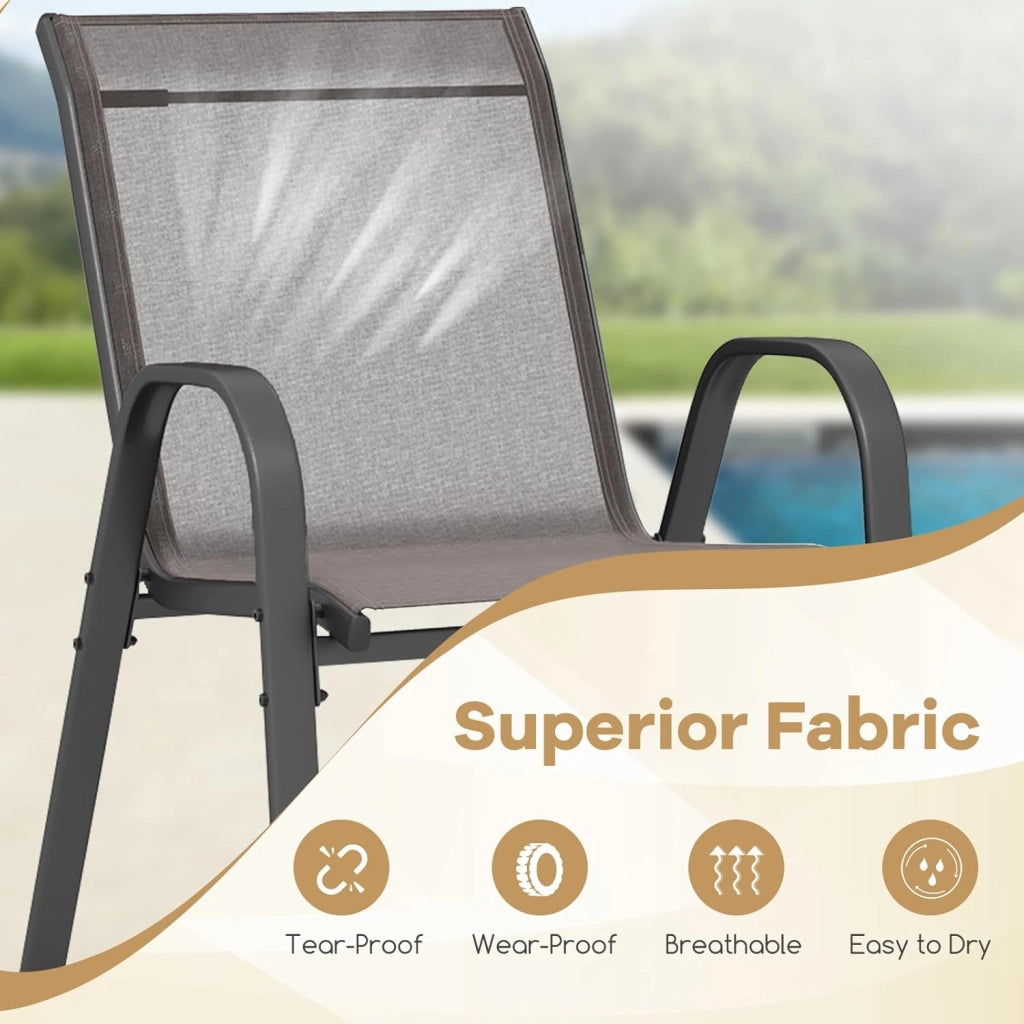 Set di 2/4 Sedie da Giardino, Sedie Impilabili da Esterno in Tessuto con Telaio in Metallo, Poltrona da Balcone con Braccioli e Schienale Alto, per Sala da Pranzo, Carico 150 kg (Grigio*4)