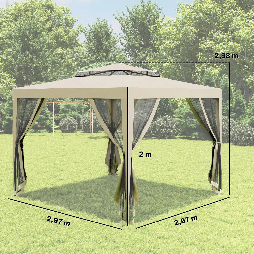 Tenda da giardino ¨C zephmum ¨C beige 3x3 m con 4 zanzariere amovibili e doppio tetto