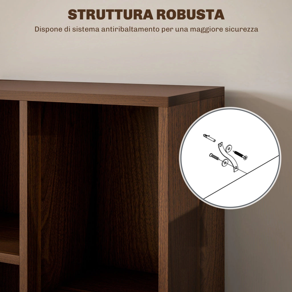 Libreria a Cubi 50x24x106 cm Vani a Giorno di Diverse Dimensioni Rivestimento in Melamina Color Noce