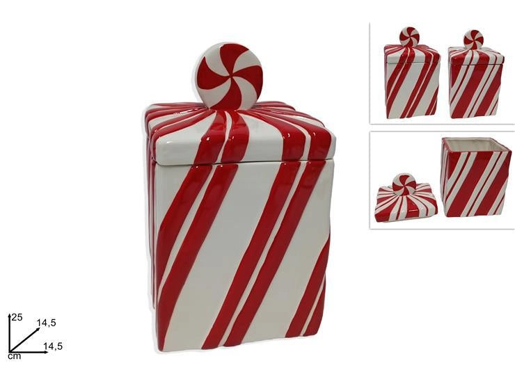 1 Pezzo Barattolo Decorativo in Ceramica Rosso Bianco 25 cm 2 Colori