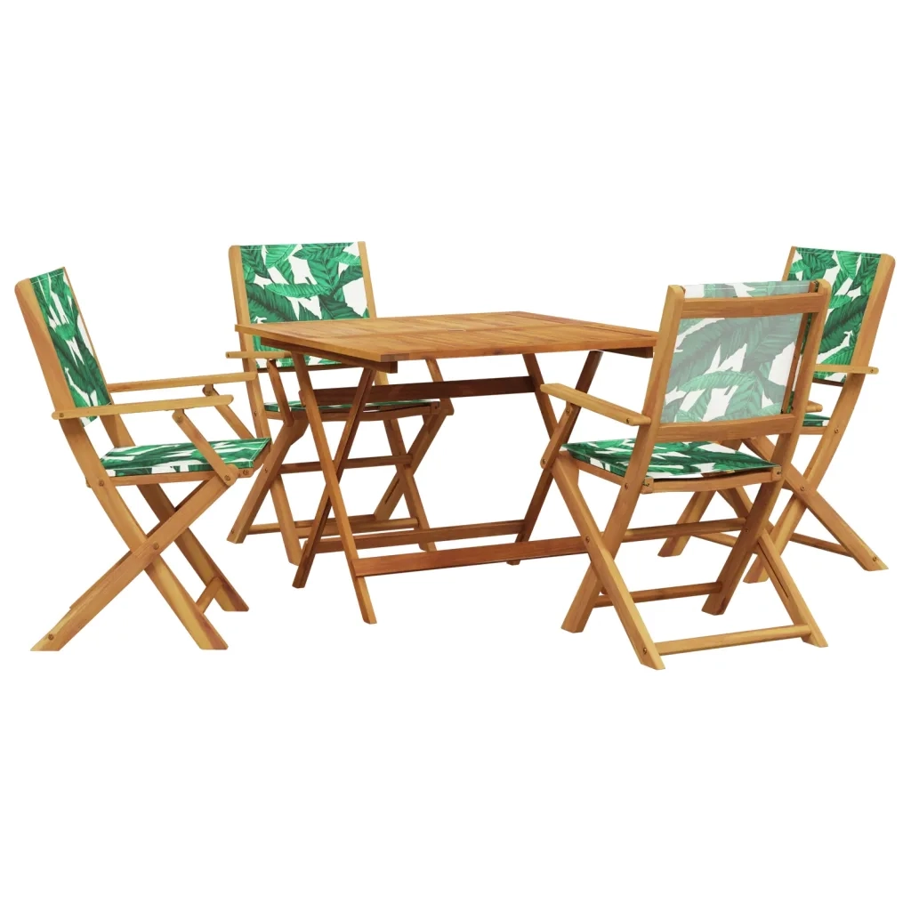 Set Pranzo da Giardino 5 pz | Set Salotto da Giardino Foglie in Tessuto e Legno Massello