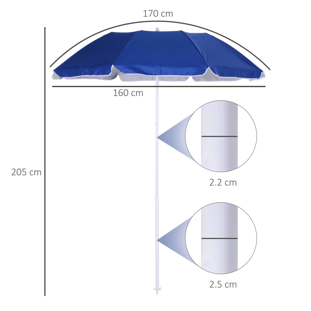 Ombrellone da Spiaggia Inclinabile ¨C zephmum ¨C Blu, Acciaio e Poliestere, ?1.7x2.05 m