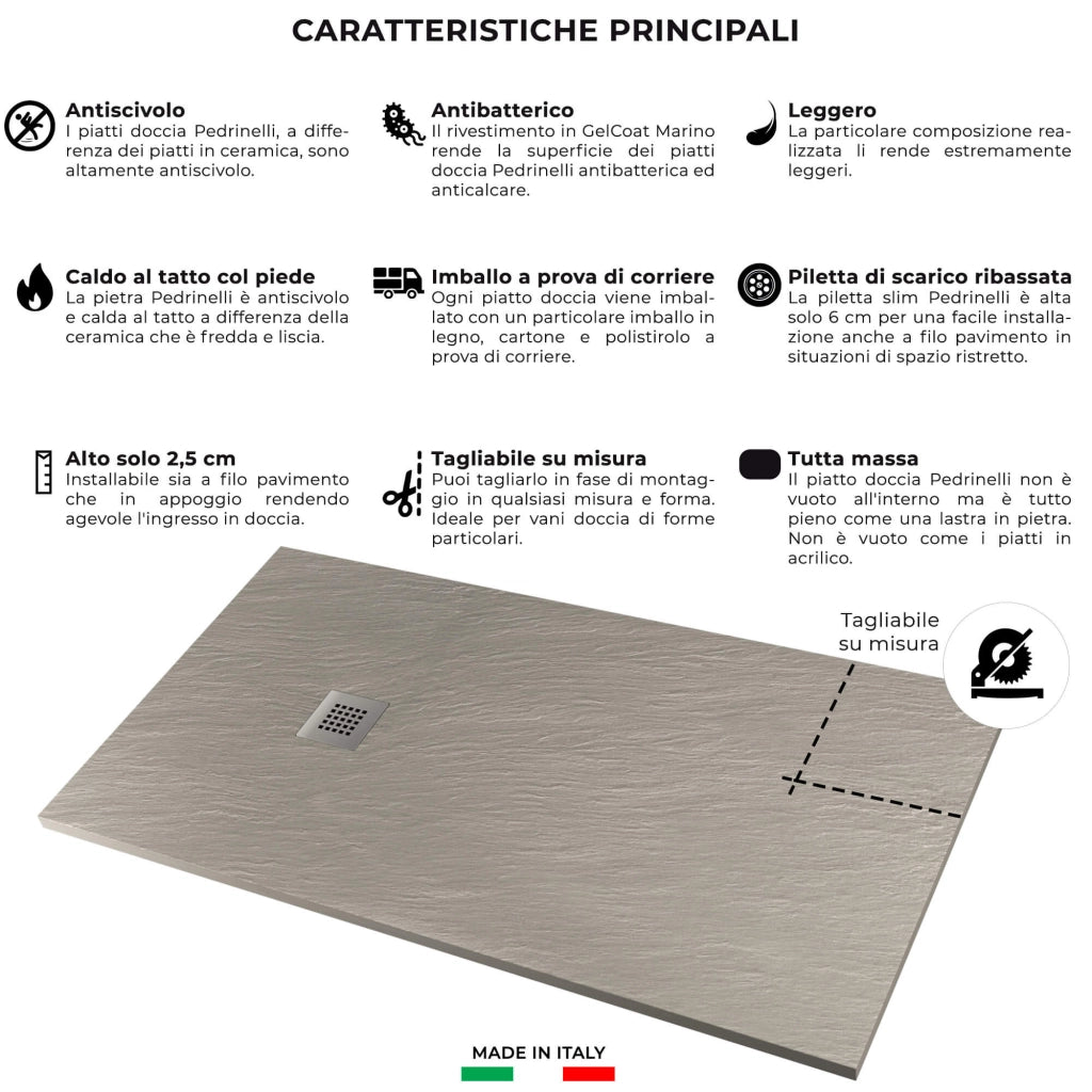Piatto Doccia in Pietra 90x100 cm Pedrinelli Ardesia Stone Side Cemento