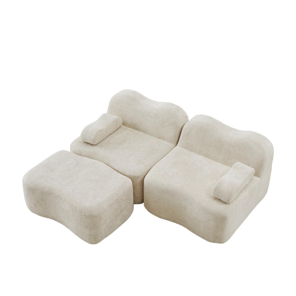 Divano Angolare Modulare 2 Posti con Ottoman ¨C MINIMAL ¨C Beige, Tessuto, Braccioli