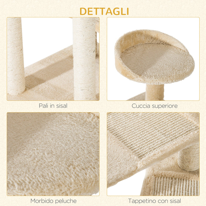 Albero Tiragraffi per Gatti 50x50x100 cm in Sisal e Peluche Beige