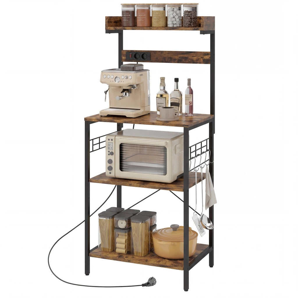 Scaffale Cucina con Prese Elettriche ¨C Xylo ¨C Legno Marrone Rustico 60x42x137 cm