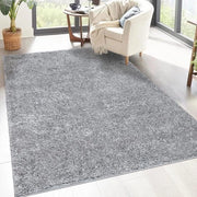 Tappeto da soggiorno con pelo alto shaggy, piano, grigio, quadrato, 150x150 cm, tappeto da camera da letto con pelo alto, piano, morbido e soffice, moderno