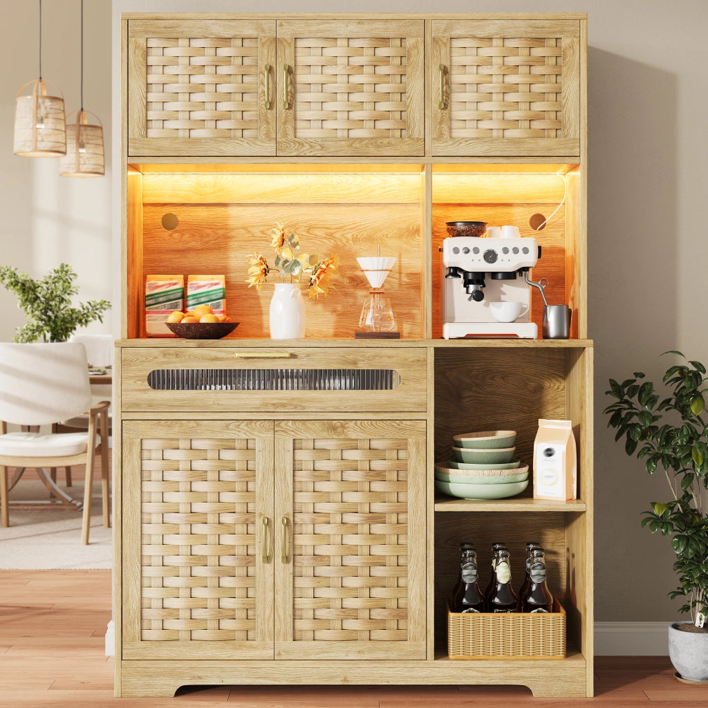 ARMADIO ALTO 120x40x180 cm Natural in MDF, vetro e metallo con LED