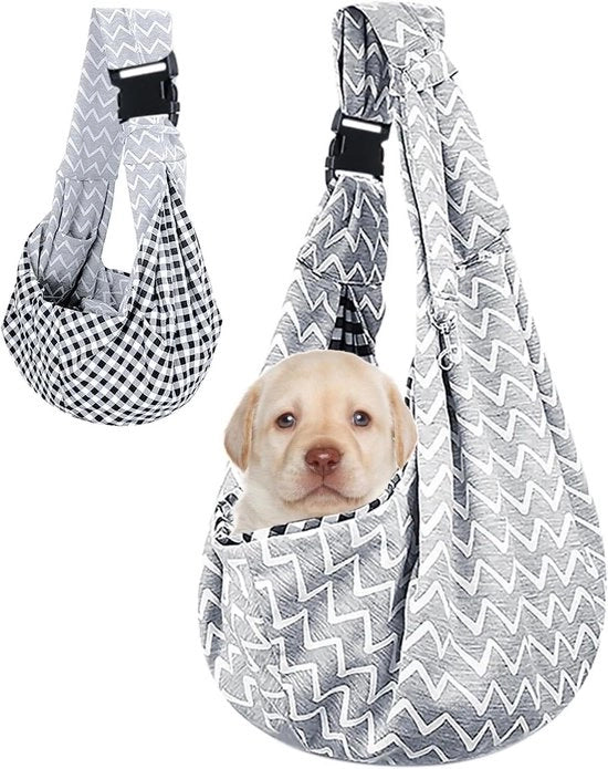 Borsa per cani pieghevole, regolabile, alta capacità, per uso all'aperto, per piccoli cani e gatti, grigio ondulato