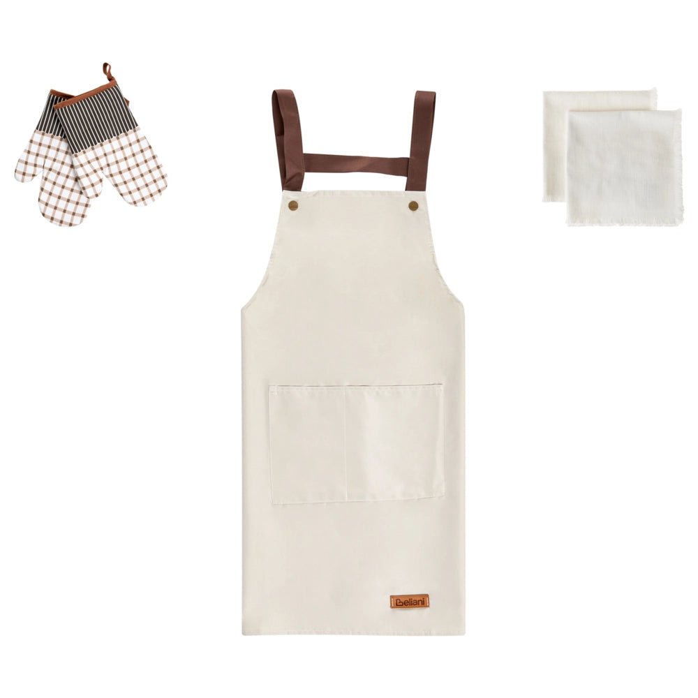 Set da cucina Grembiule Guanti da forno Panni da cucina beige tessili da cucina
