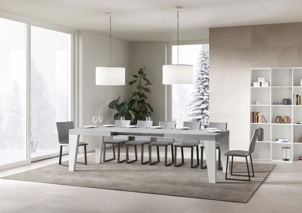Tavolo Allungabile 160/420x90x77 cm Naxy Mix piano Cemento gambe Bianco Frassino