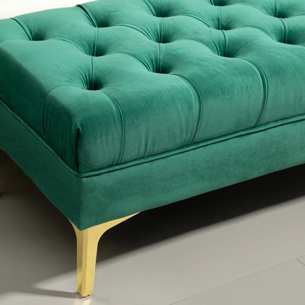 Panca Fondo Letto Imbottita con Rivestimento Trapuntato in Effetto Velluto 118x45x42 cm Verde Scuro