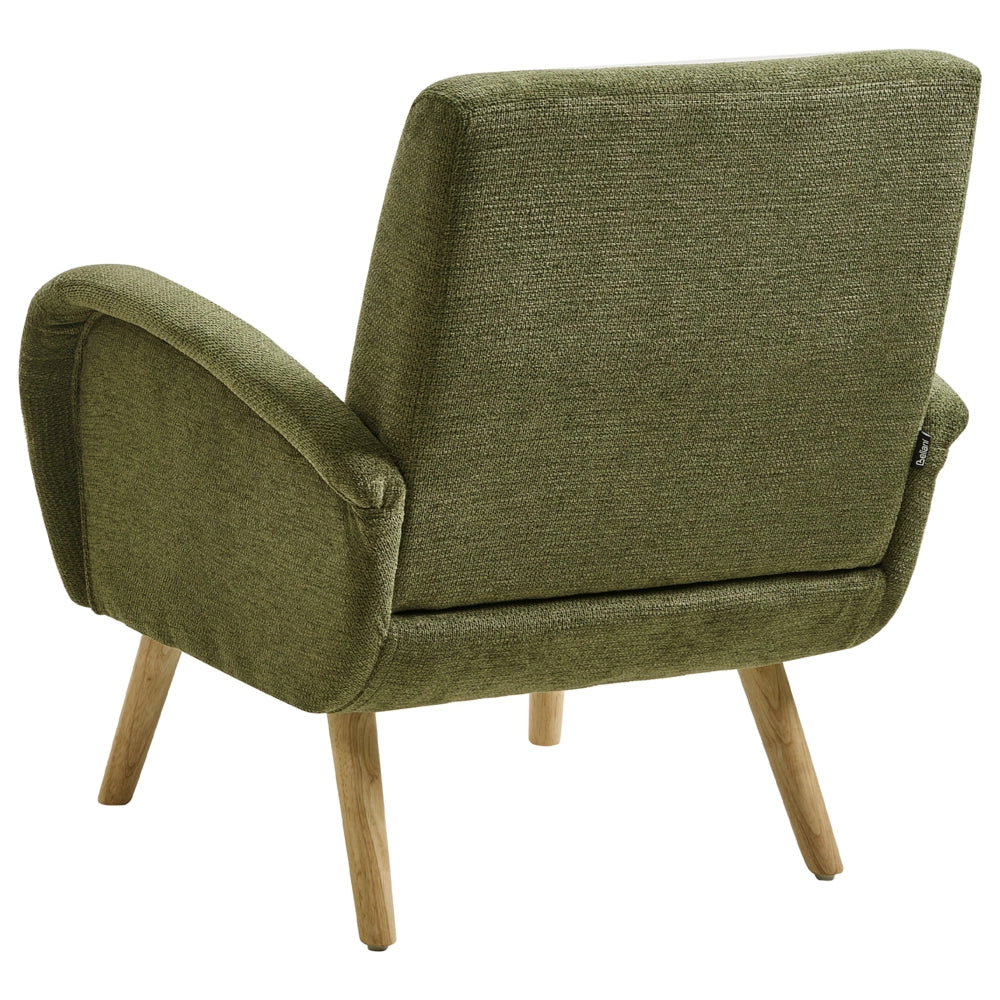 Poltrona moderna in tessuto rivestimento idrorepellente gambe in legno di gomma con braccioli verde