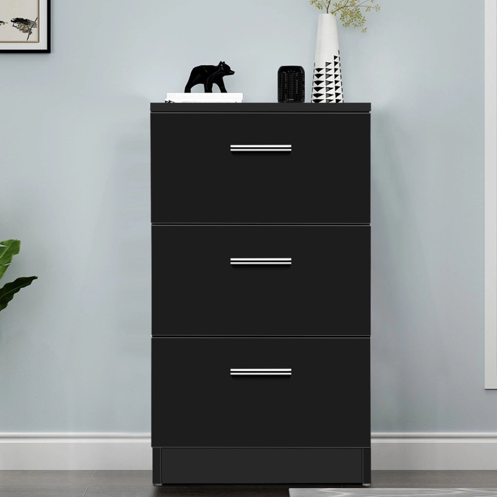 Cassettiera a tre cassetti moderna in legno truciolato Mobiletto per camera da letto 67x38x35cm Nero-Cassettiere