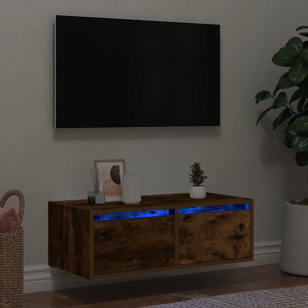 Mobile Porta TV con Luci LED Rovere Fumo 75x35,5x25 cm 860233
