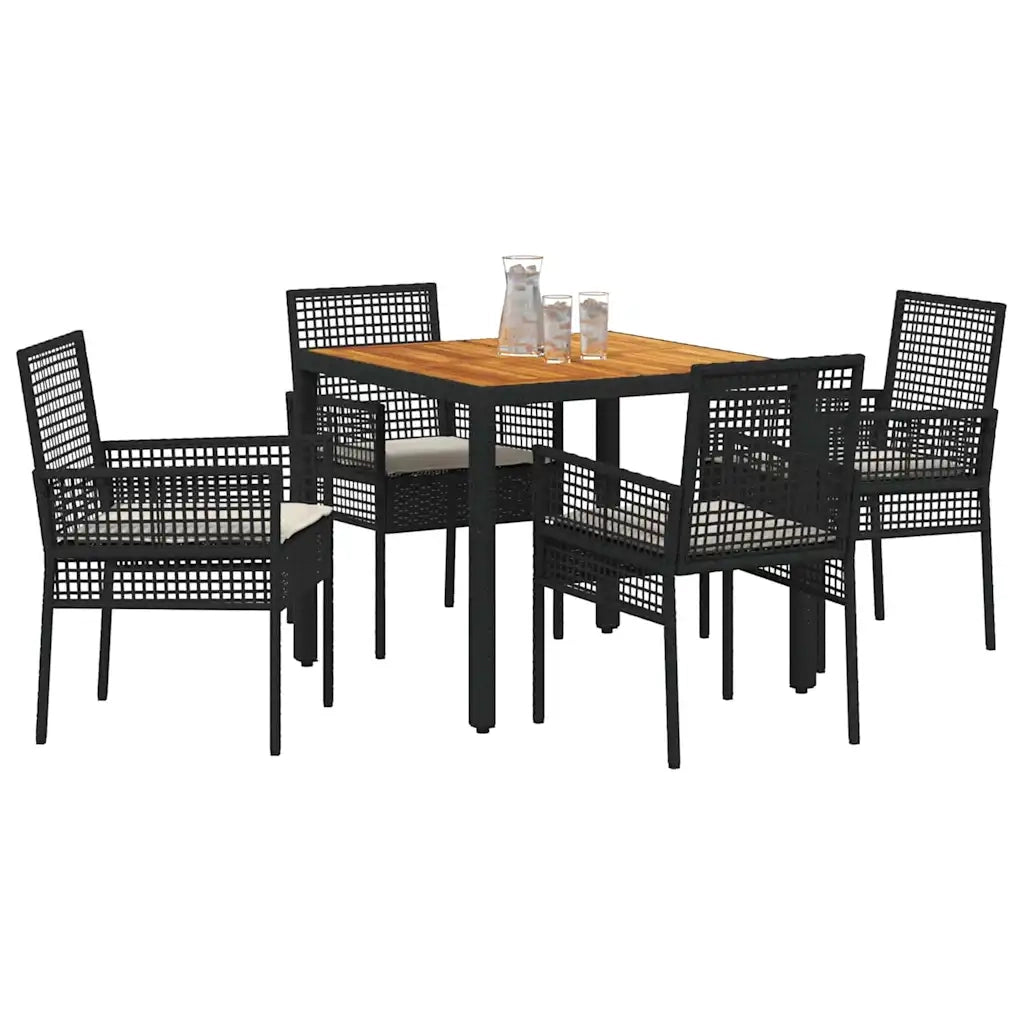 Set da Pranzo per Giardino 5 pz | Set Salotto da Giardino Nero polyrattan