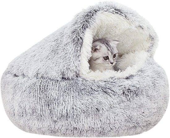 Letto per gatti, 50cm Letto per cani coperto, Grotta per gatti, Cuscino per cani inimitazione pelliccia, Nest plume per gatti e piccoli cani