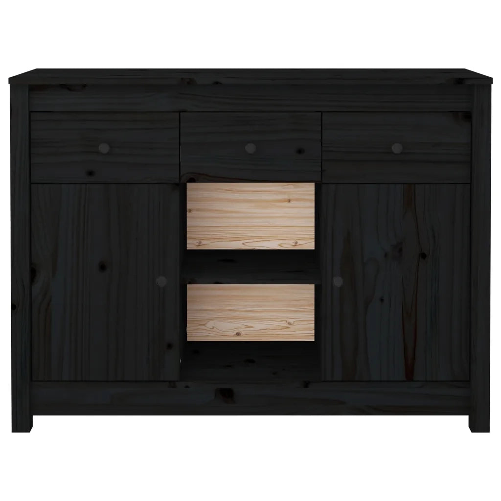 Credenza Nera 100x35x74,5 cm in Legno Massello di Pino 814553
