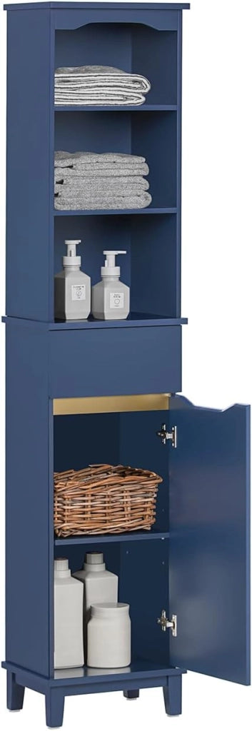 Mobile alto da bagno Mobile colonna bagno salvaspazio Armadio da terra Colore blu 35x30x170 cm BZR112-B