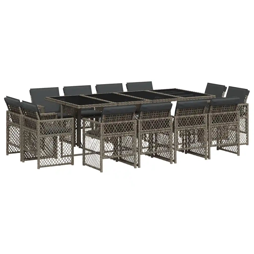 vidaXL Set da Pranzo da Giardino 13pz con Cuscini Grigio in Polyrattan