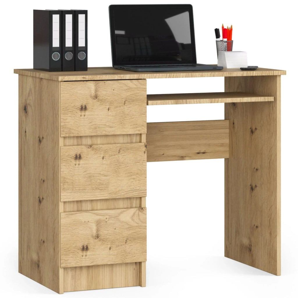 Scrivania per computer AKORD A6 Quercia Artisan 90 cm 3 cassetti 90x50x77 cm Modello a sinistra