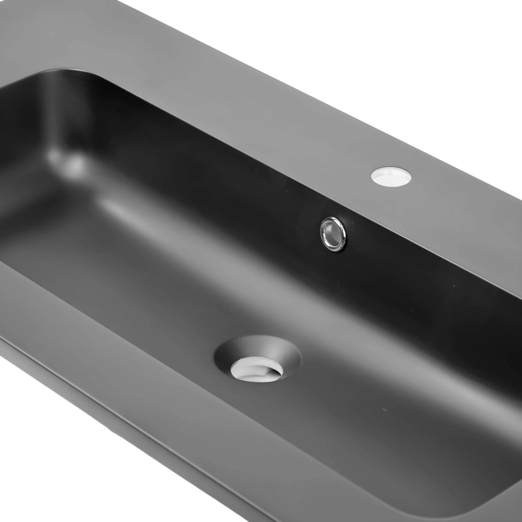 Lavabo ad incasso mineral marmo colore nero opaco mobile composizione bagno *** misure 91x46 cm, confezione 1