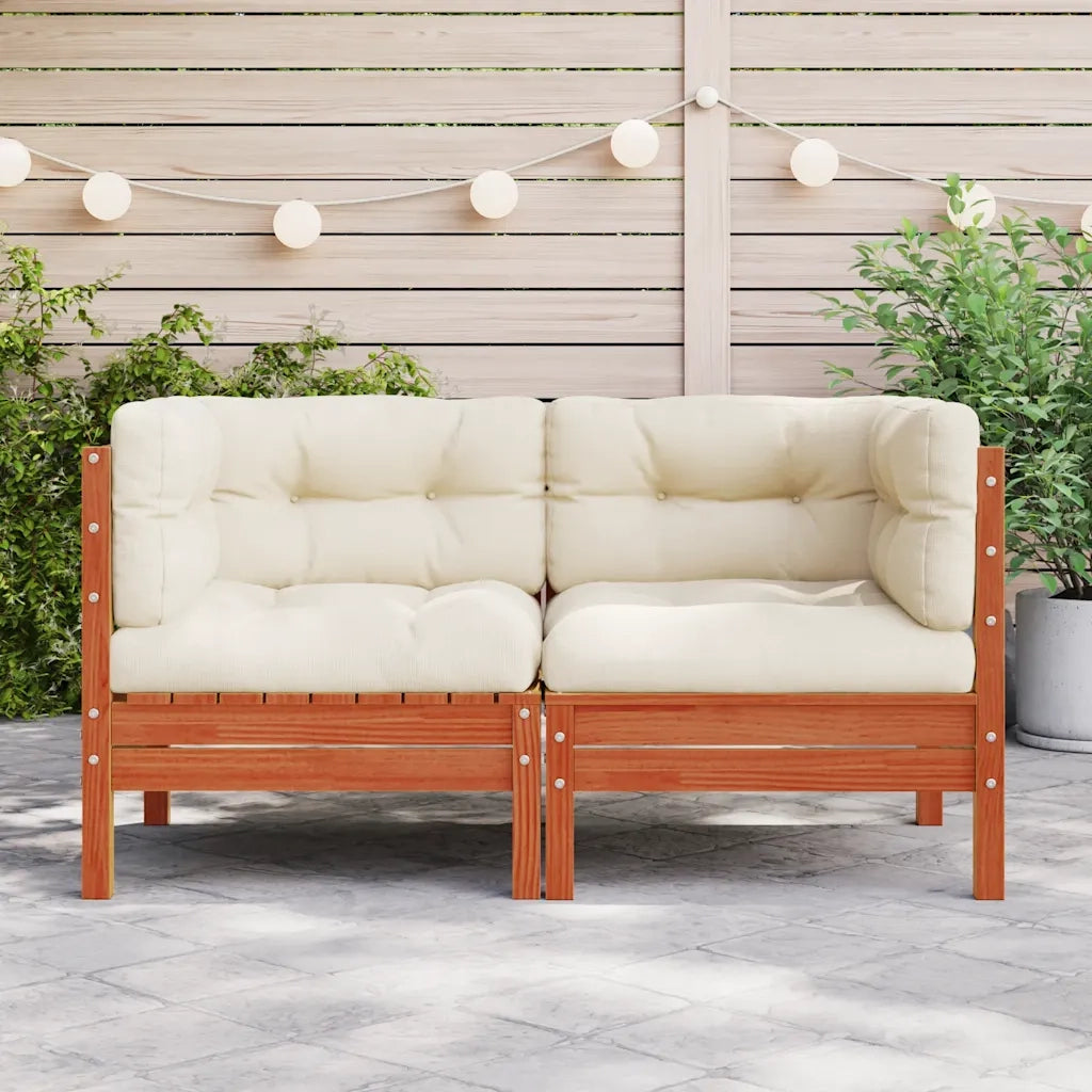 Divano Angolare Giardino Cuscini 2pz Marrone Cera Massello Pino 838154
