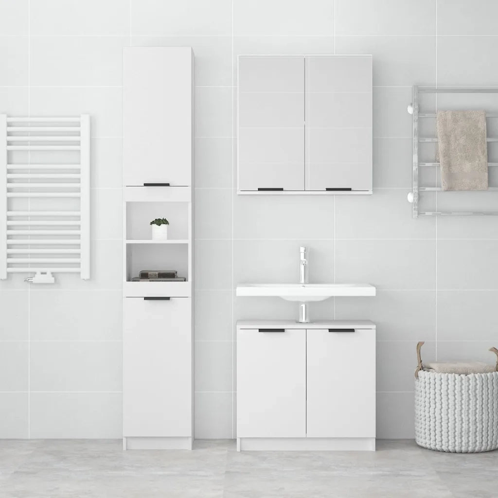 Set di Mobili da Bagno | Armadio da bagno 3 pz Bianco in Legno Multistrato