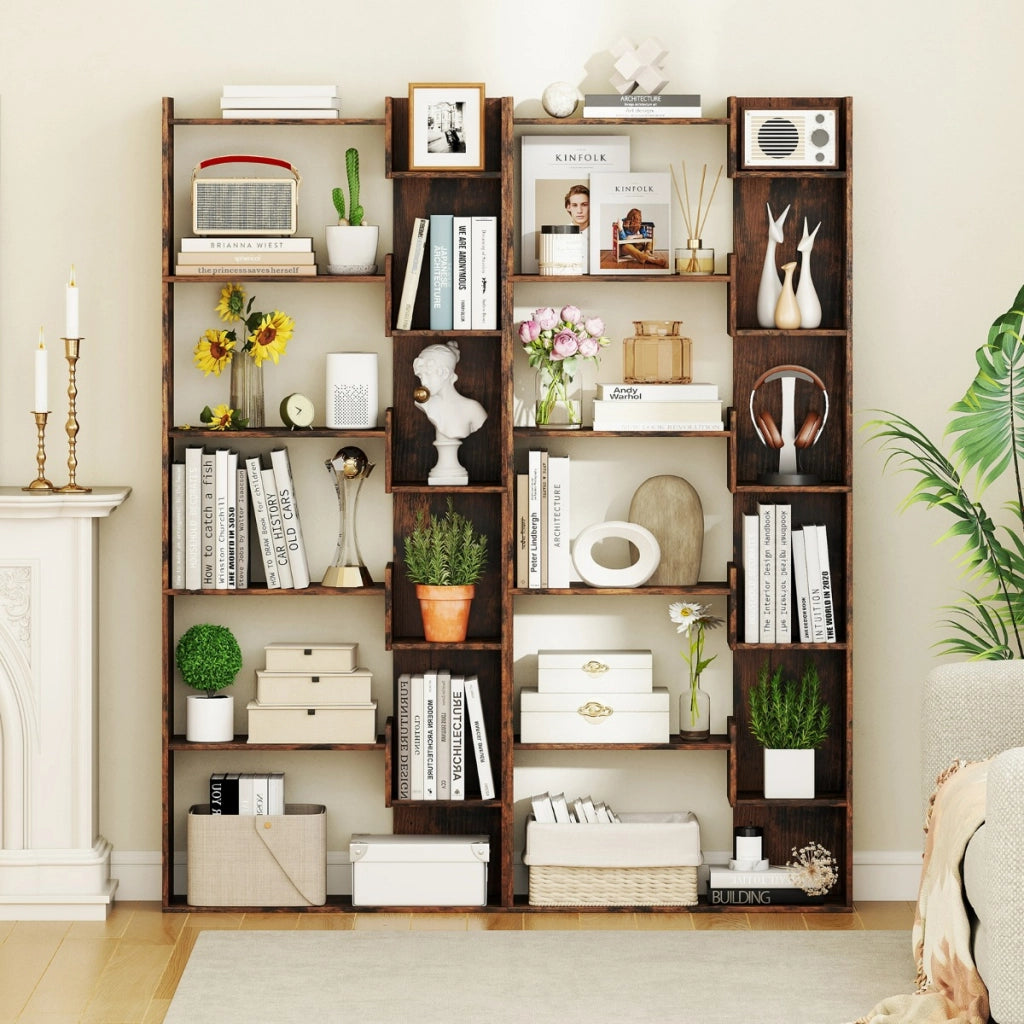 Libreria a 6 ripiani scaffale in legno con 2 kit anti-ribaltamento-Scaffale aperto per esposizione unit¨¤ Marrone