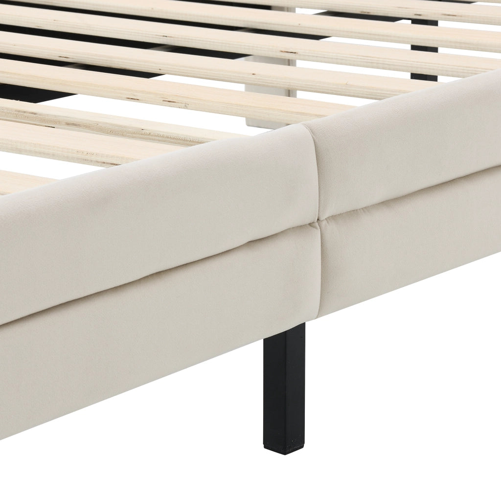 DESMIU Letto singolo 90 × 200 cm con strisce LED multicolore, testiera a nuvola, senza materasso, in velluto beige