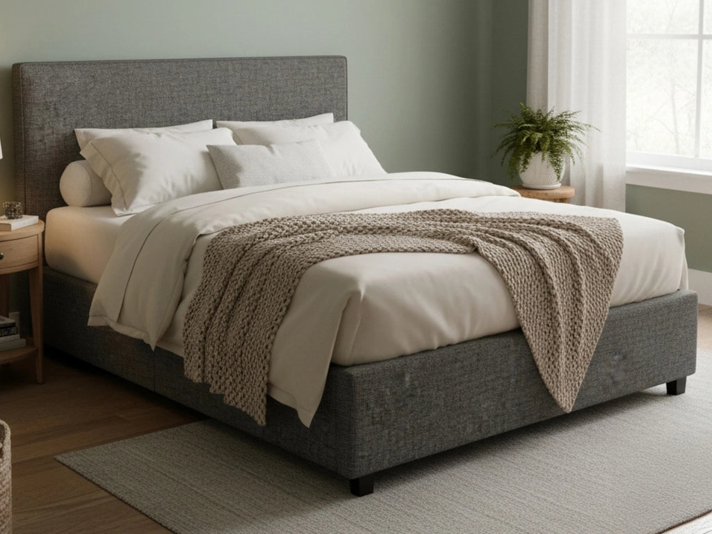 Basildon, Letto Matrimoniale Sfoderabile Made in Italy, Grigio Tortora