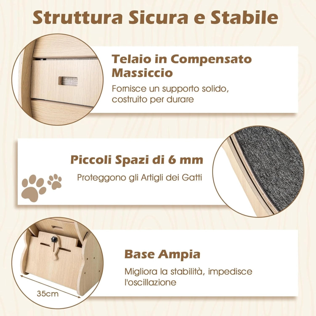 Ruota per Esercizio per Gatti da Interno 101 cm, Tapis Roulant per Gatti con Meccanismo di Blocco, Corsa con Moquette Rimovibile, Ruota di Allenamento in Legno a Rumore Ultra Basso