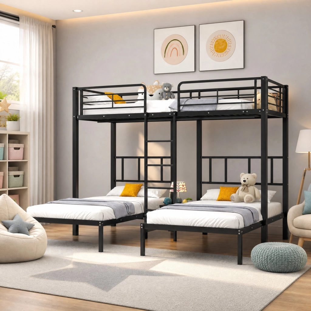 Letto a castello triplo in metallo nero 90x200 cm