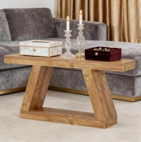 Tavolo consolle rustico in MDF naturale con contenitore