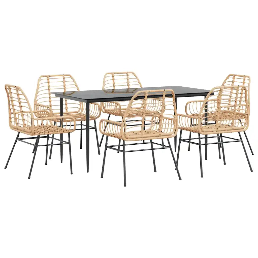 Set Pranzo da Giardino 7pz Marrone Polyrattan Vetro