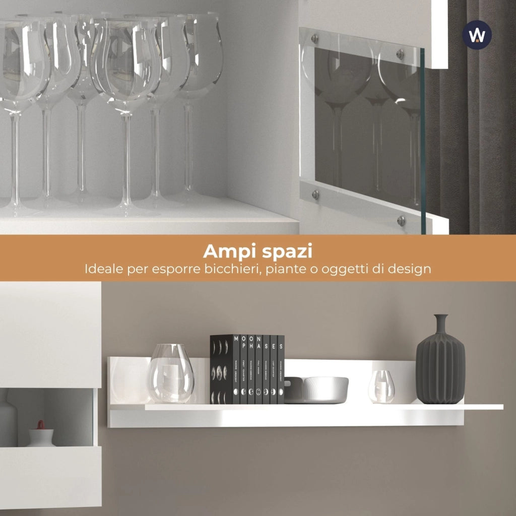 WHOUS Parete attrezzata Potenza set soggiorno bianco lucido 240x40x160 cm