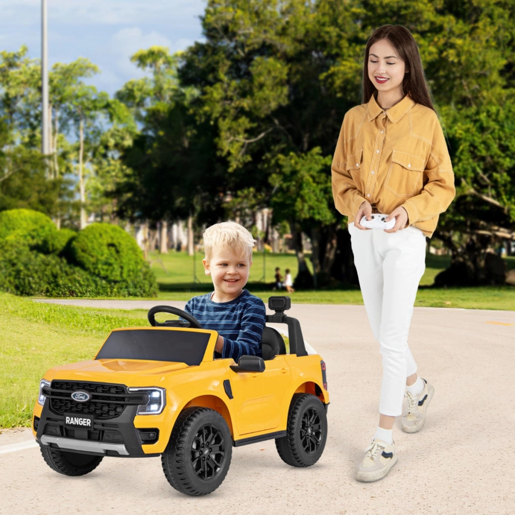 Auto elettrica per bambini 3 - 6 anni da 12V con telecomando cestino USB, Veicolo elettrico a partenza lenta Giallo-Macchinine giocattoli