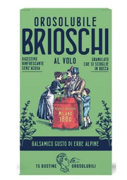 BRIOSCHI OROSOLUBILI DIGESTIVO RINFRESCANTE SENZA ACQUA GRANULATO CHE SI SCIOGLIE IN BOCCA GUSTO ERBE ALPINE 15 BUSTINE