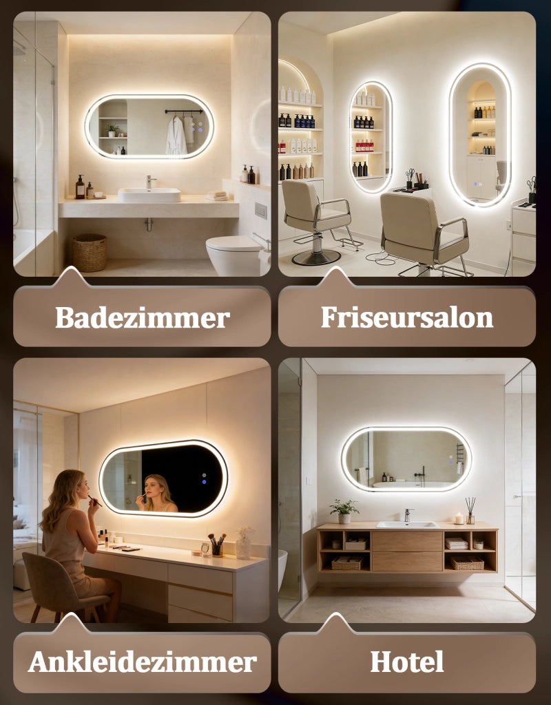 ZMH Specchio da bagno ovale con luce LED 60x120 cm parete touch antiappannamento IP44 dimmerabile 3000K-6500K