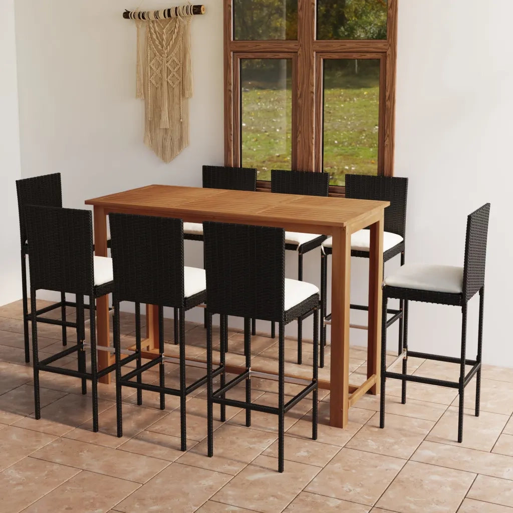 Set da Bar da Giardino 9 pz con Cuscini Nero 3068008
