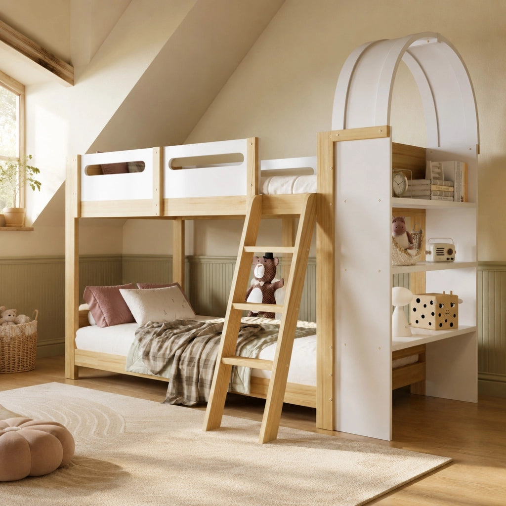 Letto a castello per bambini 90x200 cm con scaffale