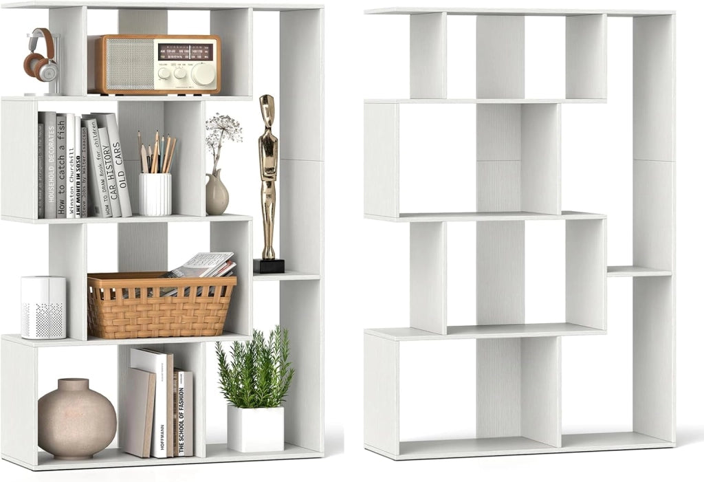 Libreria aperta a 6 livelli, divisorio per stanza, mensola per presentazione, mensola per soggiorno, ufficio e ufficio, 80 x 30 x 119 cm, bianco
