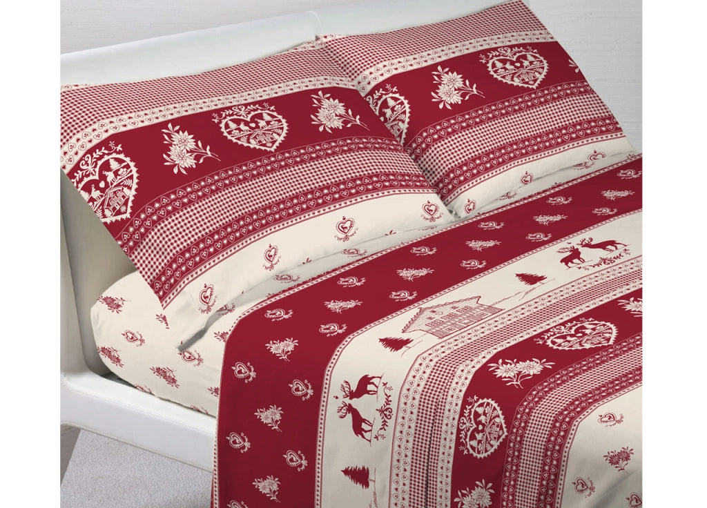Completo Lenzuola Letto In 100% Cotone Stile Montagna Chalet Disegno Tirolo - Singolo - Tirolo