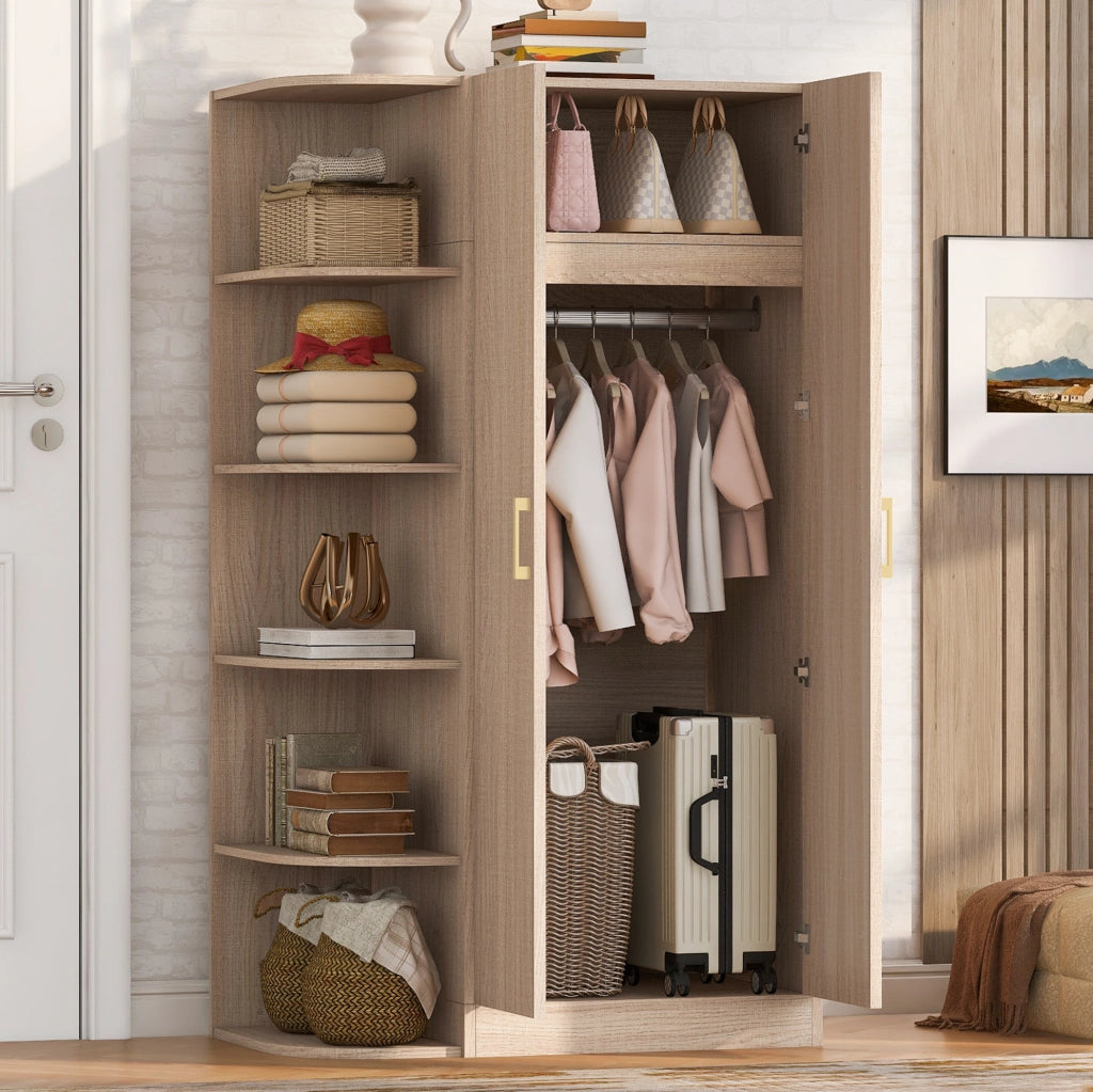 Armadio 2 ante 90x55x170 cm con ripiani e cassetti in MDF; metallo e compensato