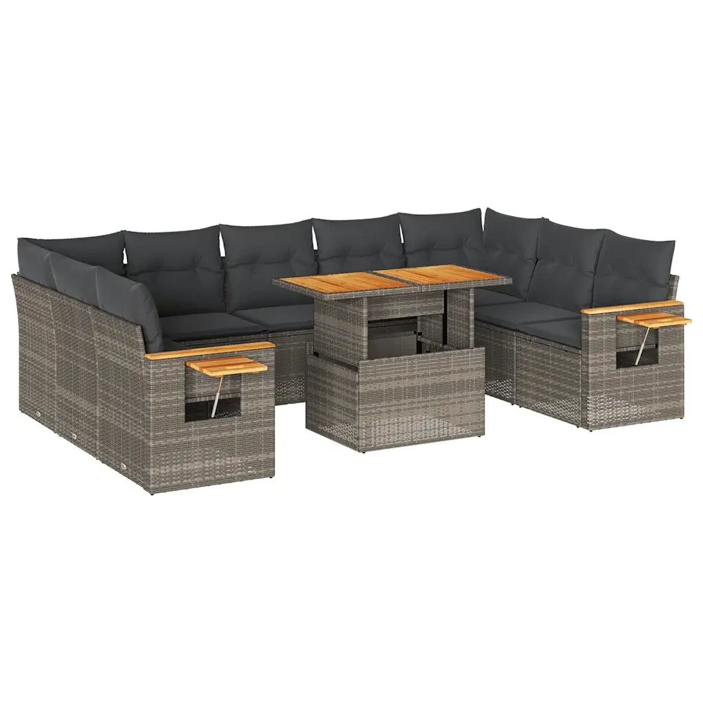 Divano Giardino 10 pz con Cuscini Grigio in Polyrattan Acacia