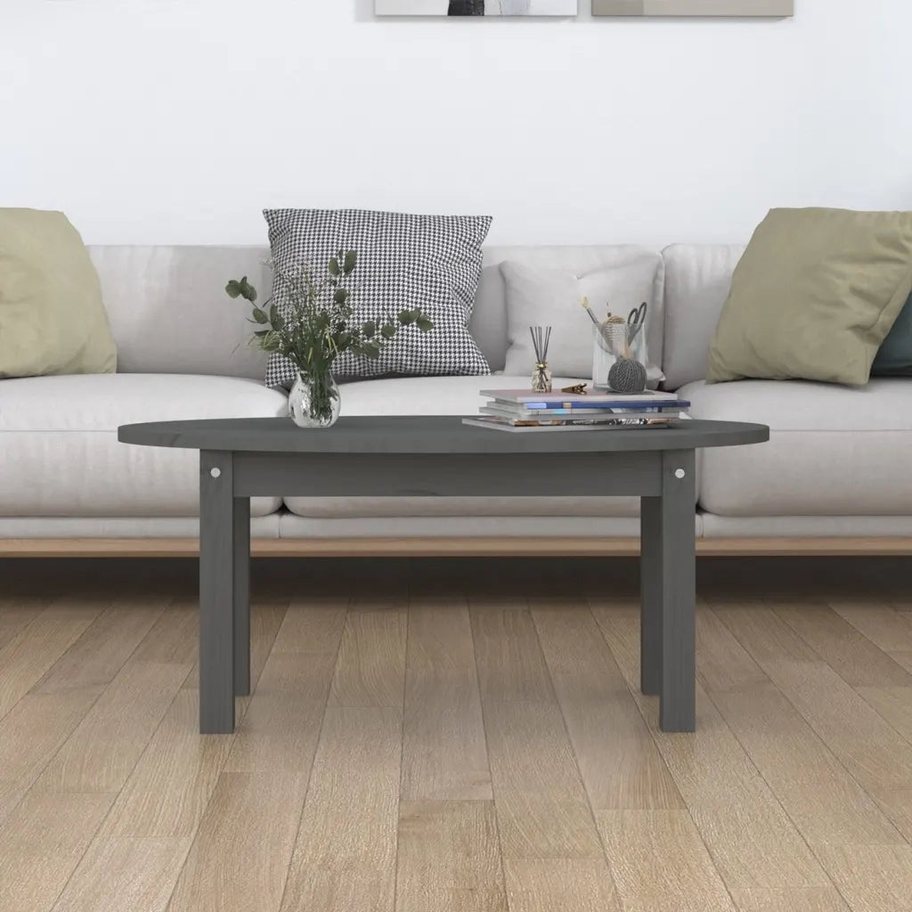 Tavolino da Salotto Grigio 80x40x35 cm Legno Massello di Pino 822349