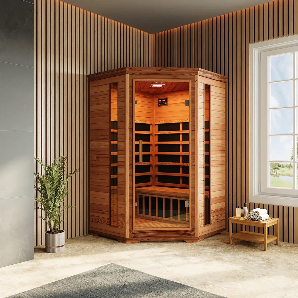 Sauna ad infrarossi 123x123 cm H 198 in legno di cedro con radio integrata | Turku