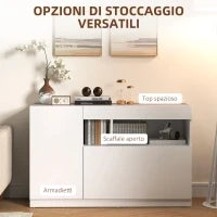 Credenza Moderna Bassa con Ante Ammortizzate e Apertura a Pressione, Ripiani Regolabili, Bianco
